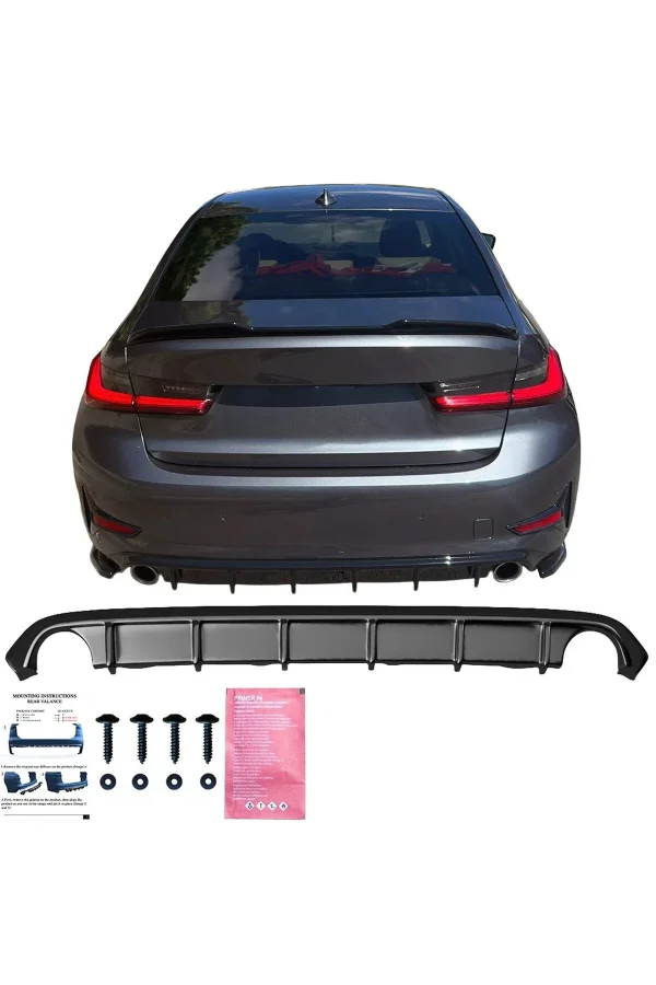 BMW 3 Serisi G20 G21 Standart & Sport-Line Arka Difüzör Piano Black (2018-2021) Birebir Uyumlu ABS Plastik Arka Tampon Eki